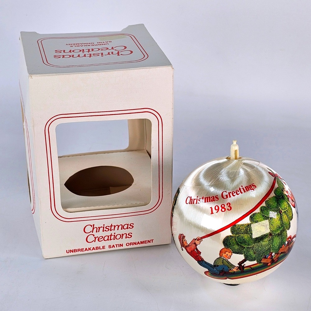 Vintage 1983 Christmas Creations Unbreakable Satin Ornament Original Box
